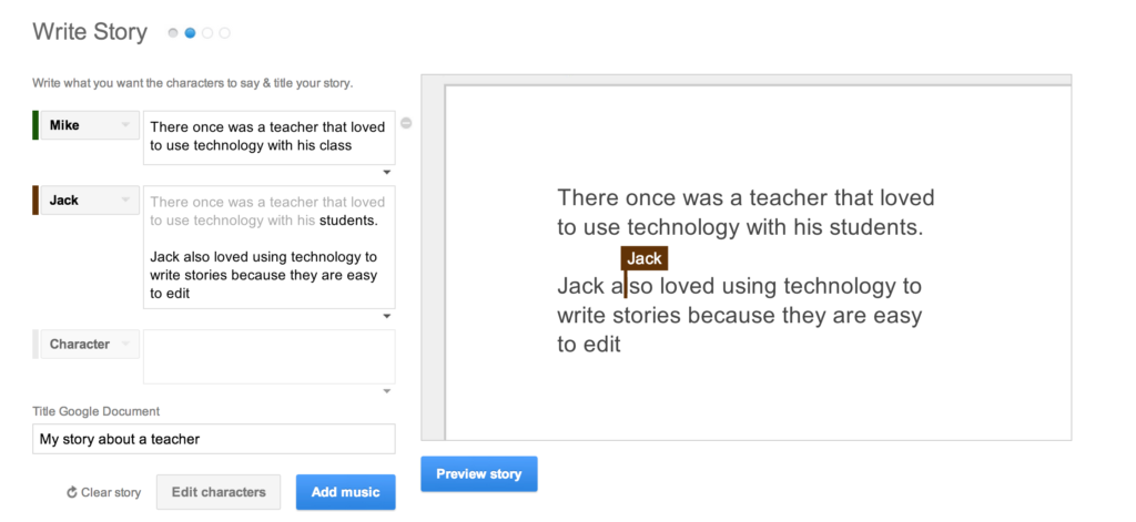 Google Story Builder Character entries