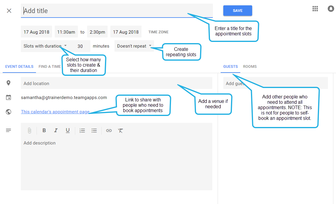 Guide to creating an appointment slot