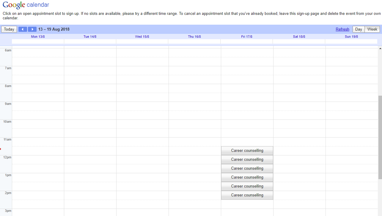 Appointment booking page